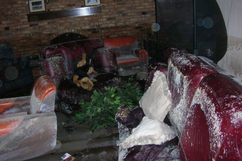 Living room interior after severe flood damage